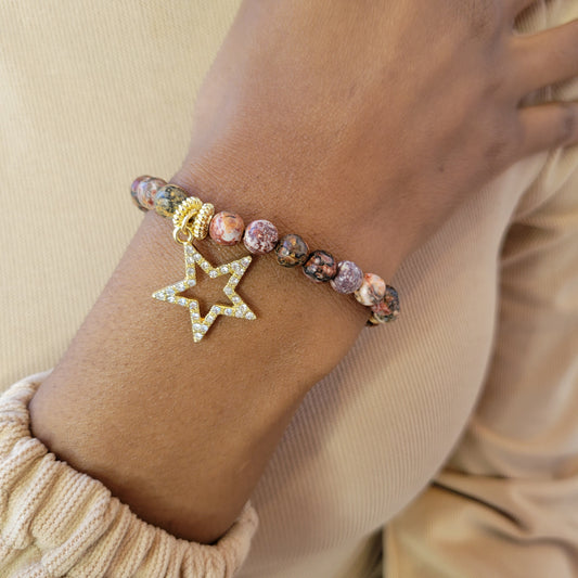 Natural Leopard Skin Jasper Star Bracelet