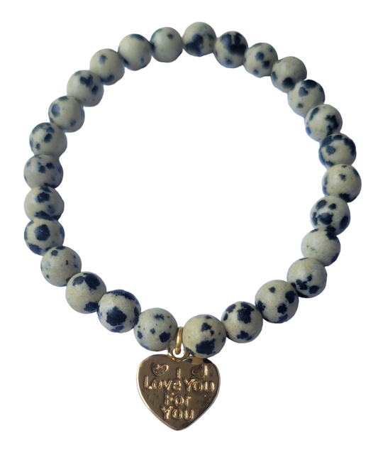 Natural Dalmatian Jasper I Love You for You  Bracelet