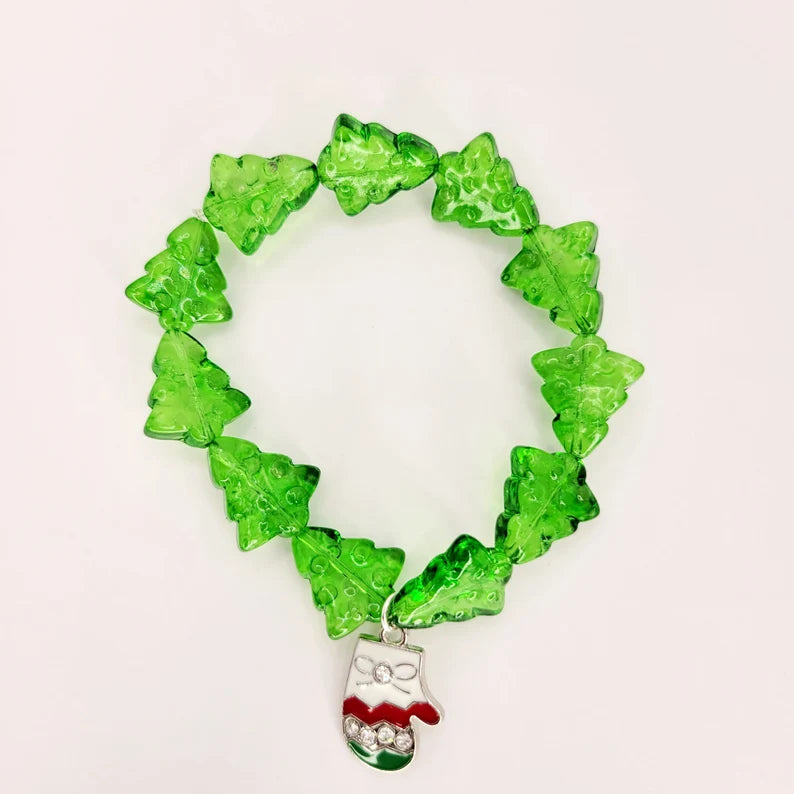 Christmas Tree  Glass Bracelet